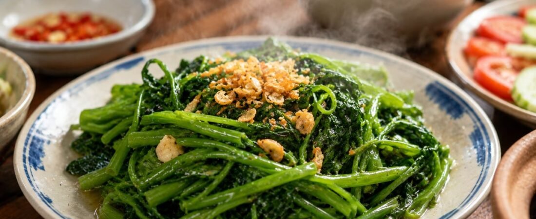 Rau muống xào tỏi giòn xanh, không bị thâm