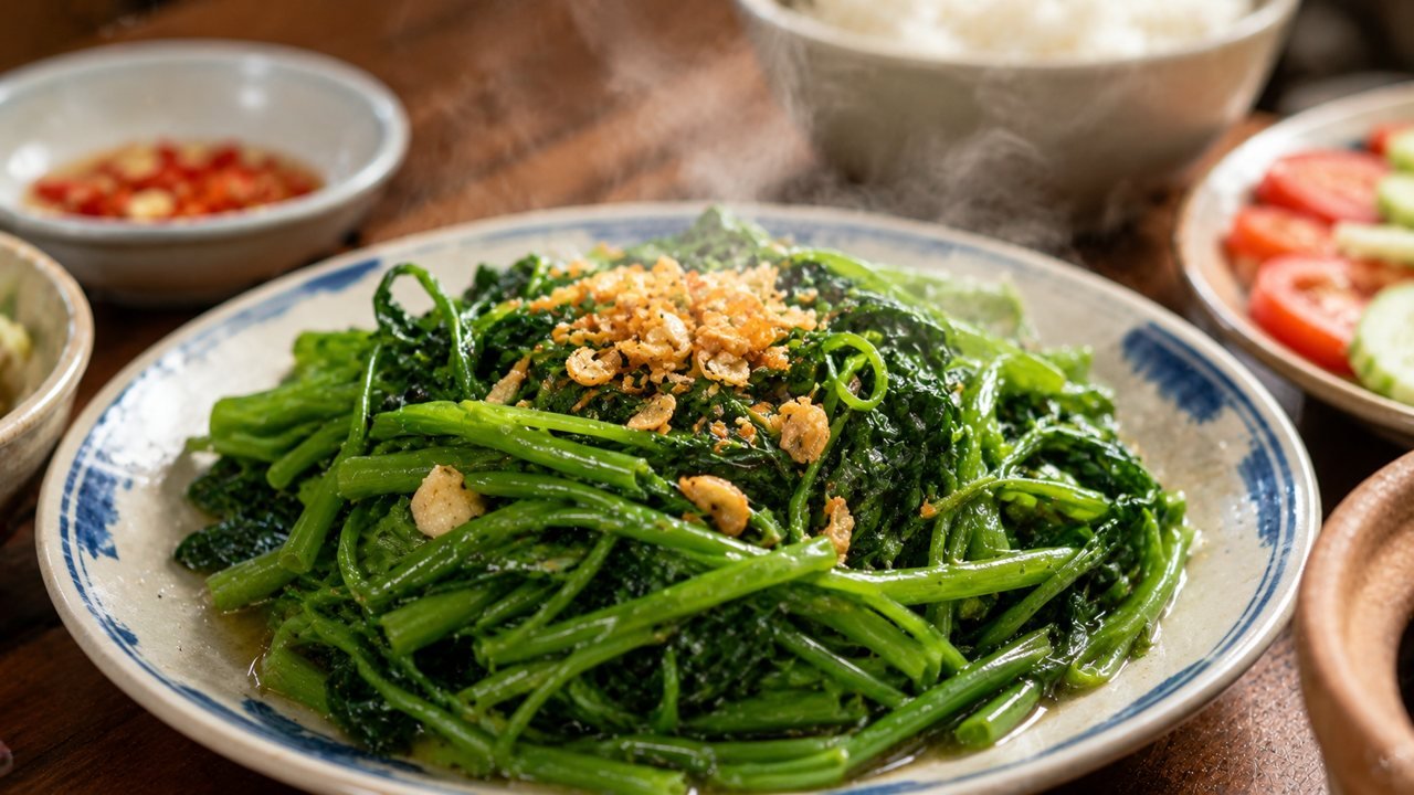 Rau muống xào tỏi giòn xanh, không bị thâm