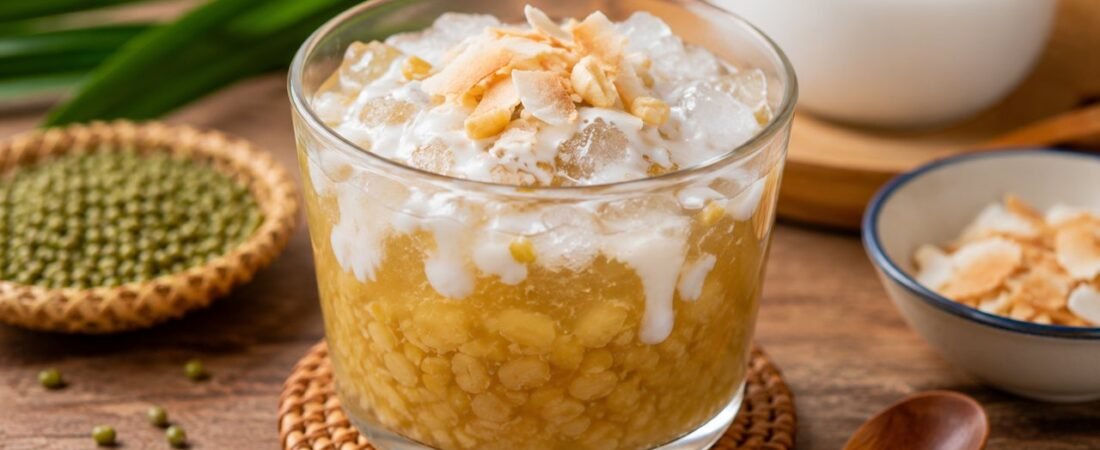 Chè đậu xanh nước cốt dừa béo thơm, mát lành