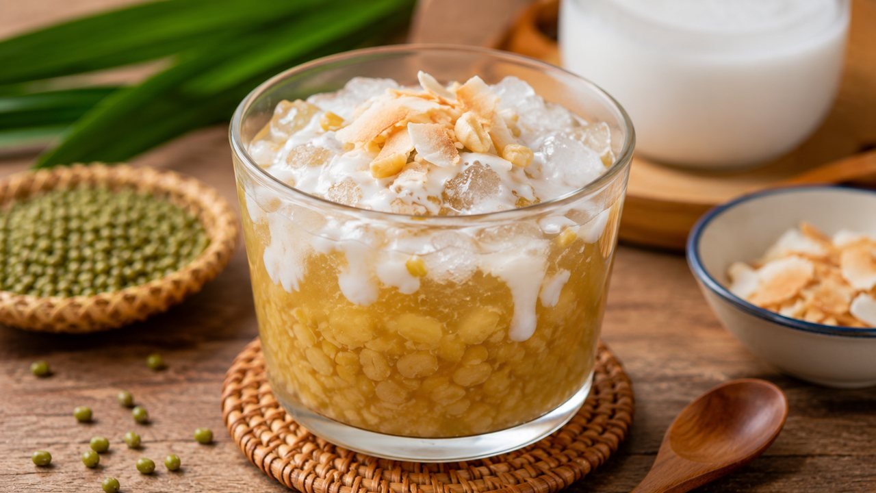 Chè đậu xanh nước cốt dừa béo thơm, mát lành