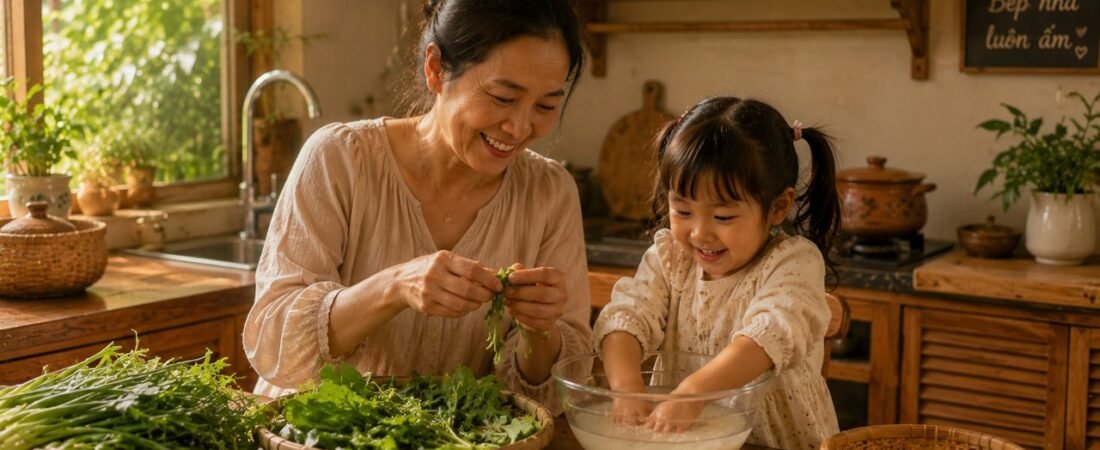 Dạy con vào bếp