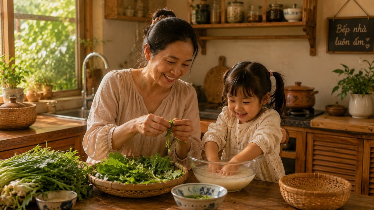 Dạy con vào bếp
