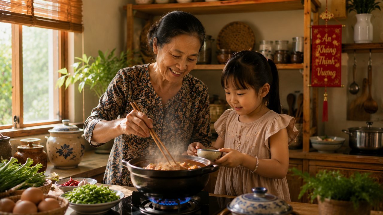Học nấu món của bà